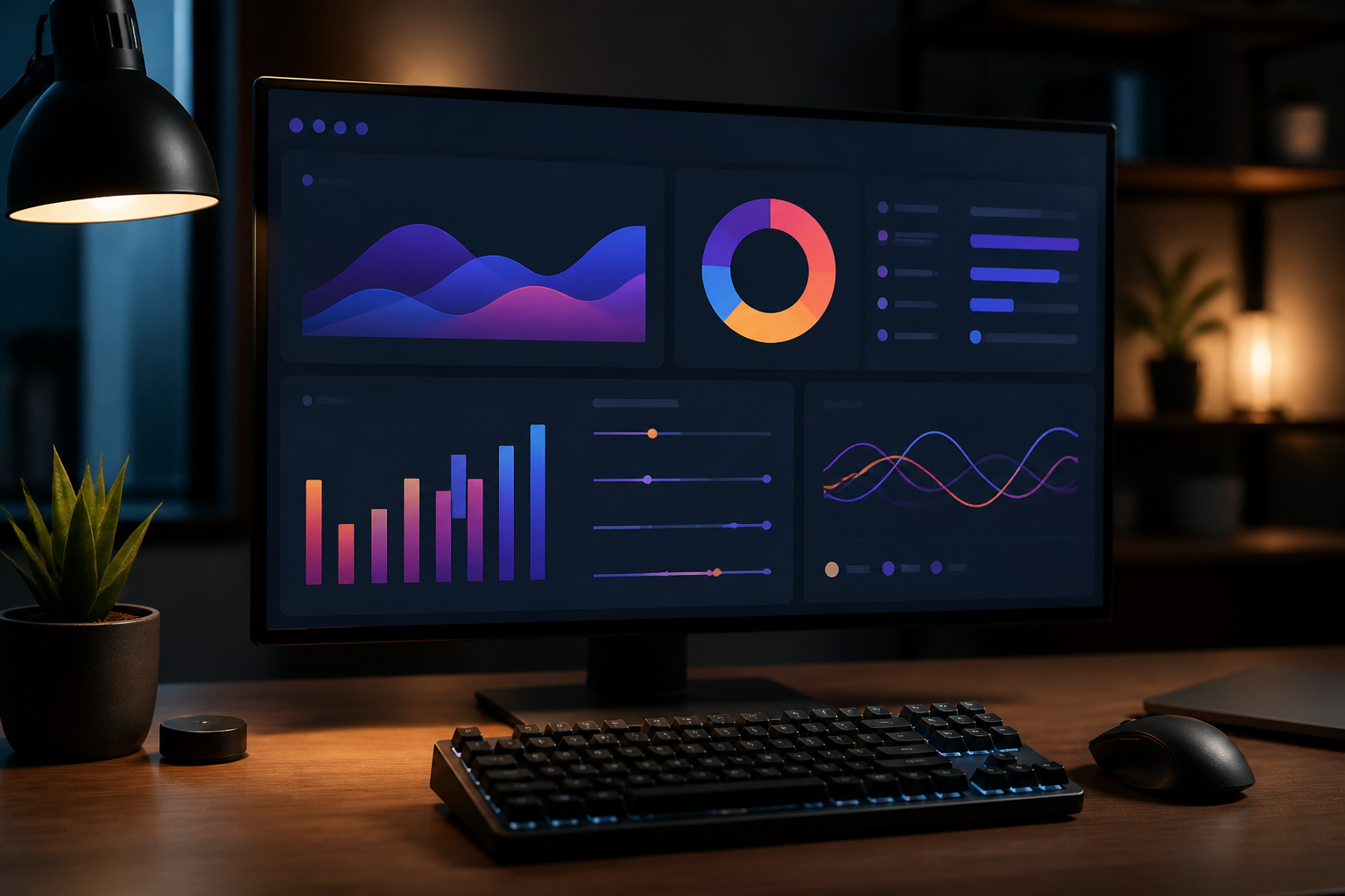 A clean, modern professional dashboard UI displayed on multiple screens of varying sizes.