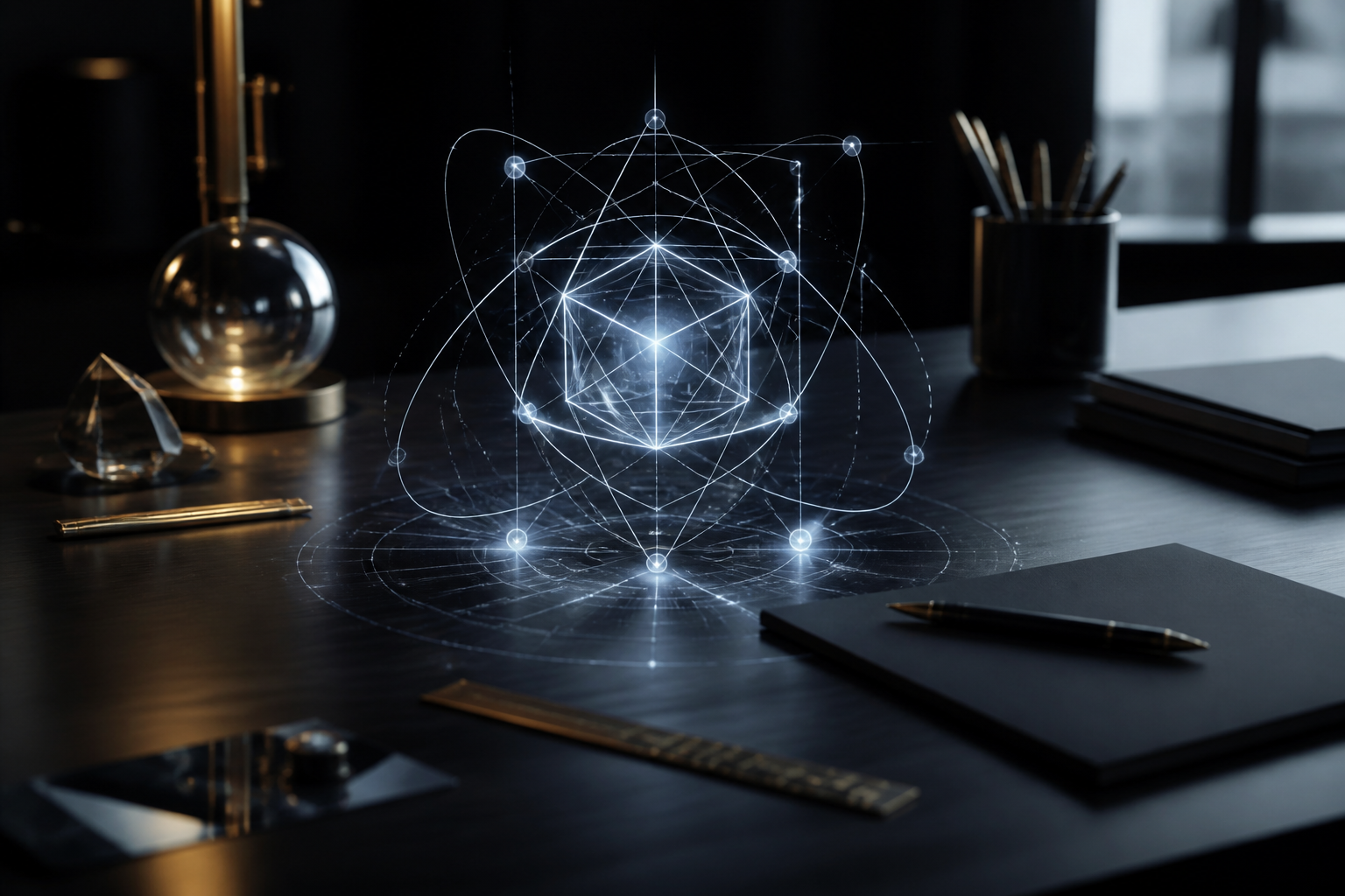 A minimalist, artistic representation of interlocking gears and glowing logical connections, representing code efficiency.