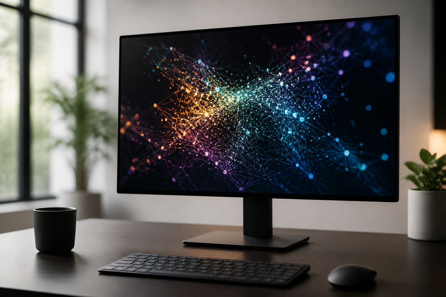 A futuristic digital dashboard showing data streams converging on a focal point with smooth motion blurs.